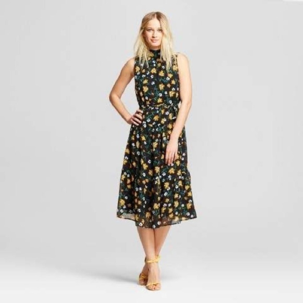NWOT Who What Where Black Floral Tiered Drop Waist Sundress Dress Size Medium
